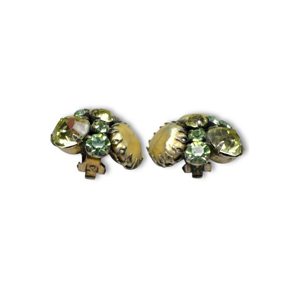 Regency Bracelet Earrings Set Faux Pearls Green Rhinestones Silver Tone - Picture 15 of 16